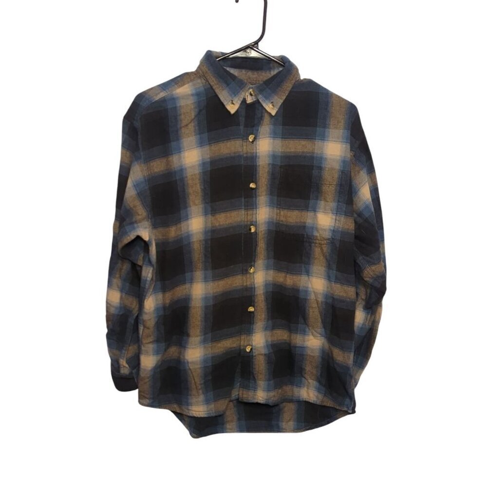 Hobbs Creek Men's Blue Gray Checkered Button Down Long Sleeve Casual Shirt Mediu